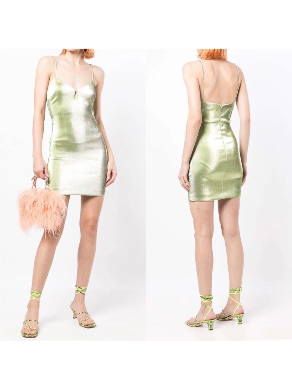 bec + bridge Shimmer Lime Green Spaghetti-Strap Mini Dress